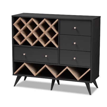 Baxton Studio Savino Mid-Century Modern Dark Grey and Oak Finished Wood Wine Cabinet 150-9235